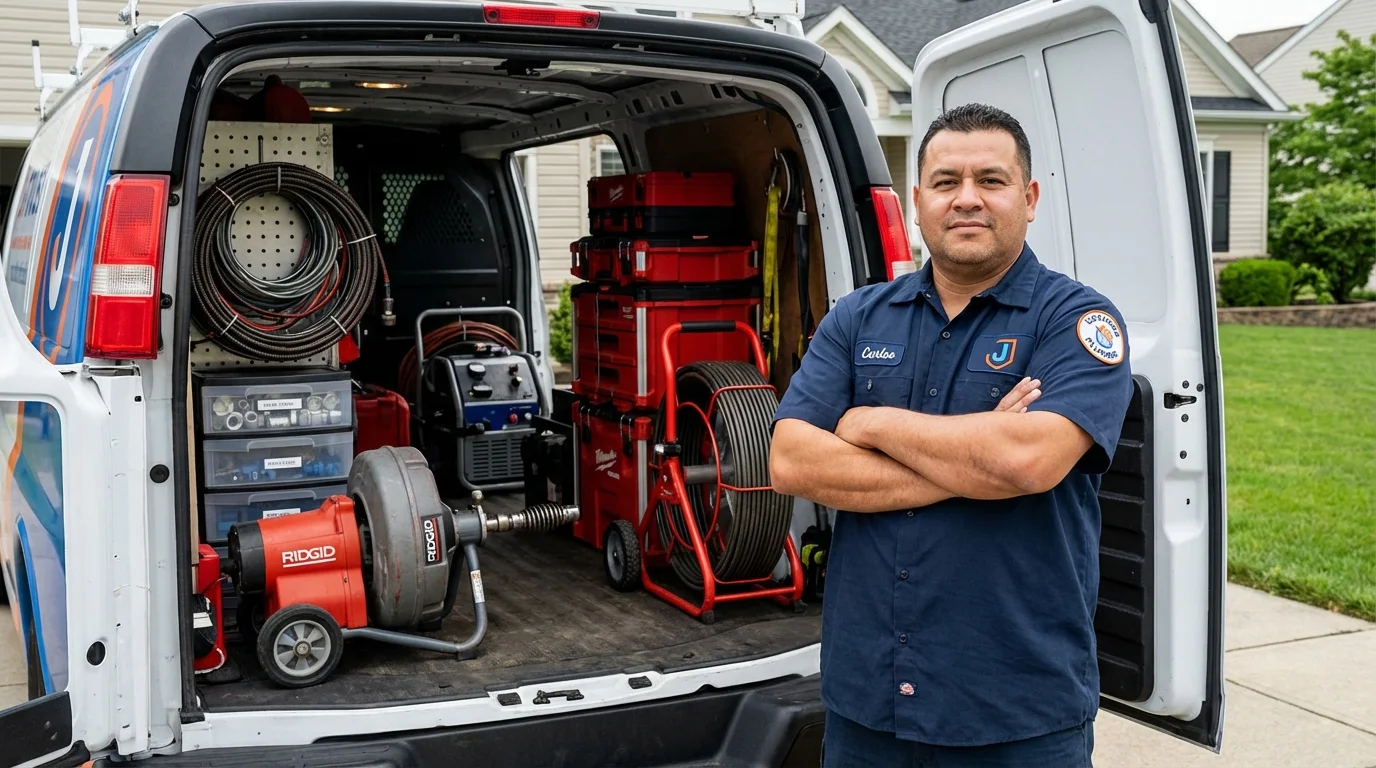Professional drain cleaning equipment and Johns Plumbing LLC plumber in Grafton