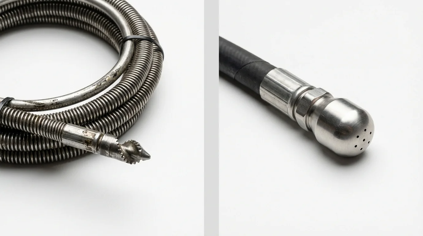 Drain snake cable and hydro jetting nozzle used for drain cleaning in Grafton, WI