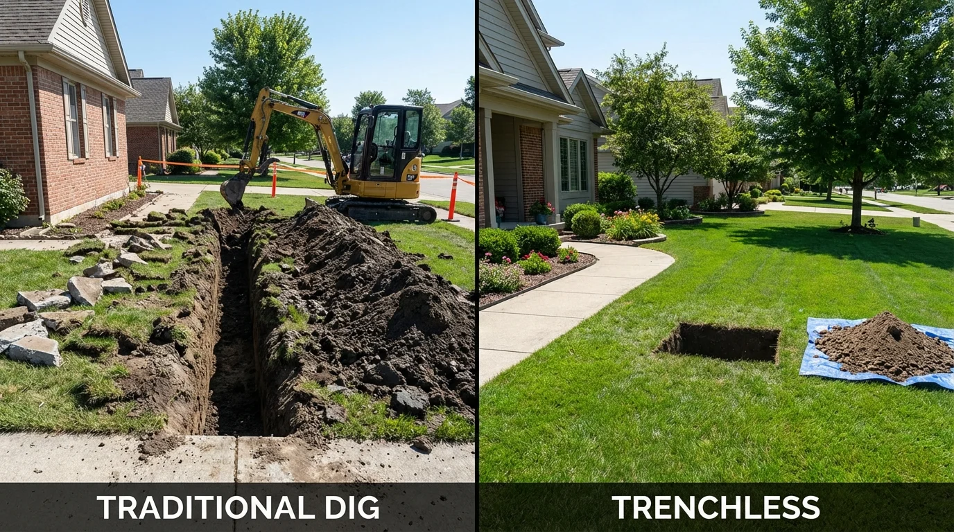 Trenchless sewer repair with minimal yard damage versus traditional excavation in Grafton, WI